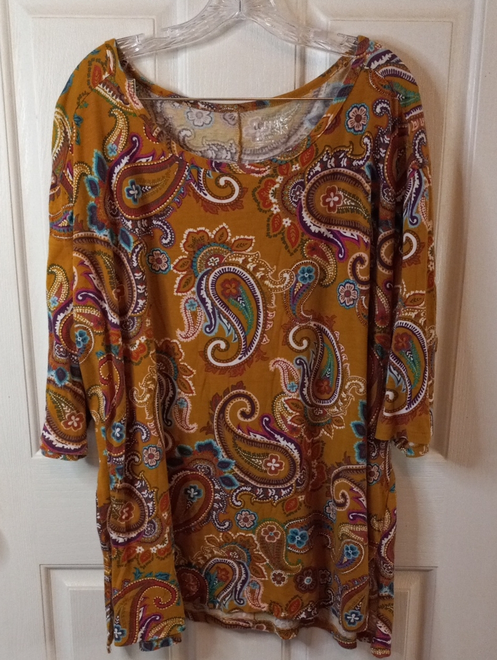 Terra & Sky Plus Size 3X 24W-26W Paisley Print Stretchy Soft Modal Shirt Top
